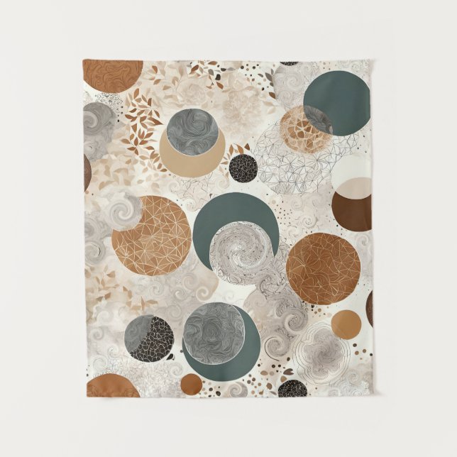 Tapete De Parede Padrão Geométrico Abstrato de Círculo Neutro Boho  (Frente)