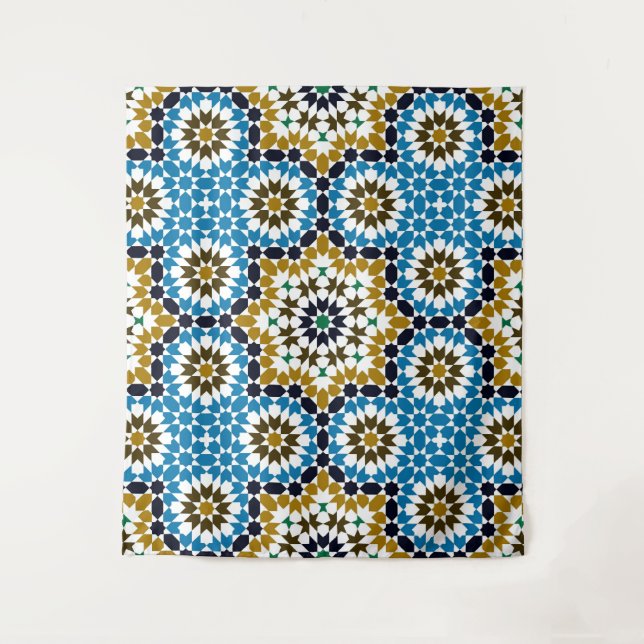 Tapete De Parede Padrão Geométrico Boho Tradicional Mosaico Marroqu (Frente)