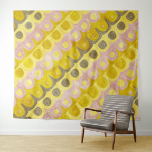 Tapete De Parede Padrão Geométrico Retro em Amarelo e Rosa