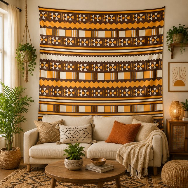 Tapete De Parede Padrão Geométrico Tribal Tom Terroso Parede Boho (Earthy Patterns. Cozy Living.)