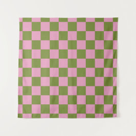 Tapete De Parede Padrão Gingham Verdejado Rosa