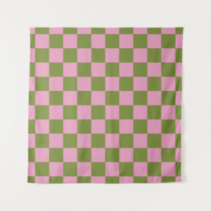 Tapete De Parede Padrão Gingham Verdejado Rosa