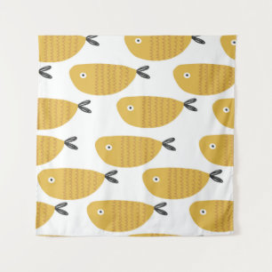 Tapete De Parede Padrão infantil contínuo com peixes engraçados. Cr