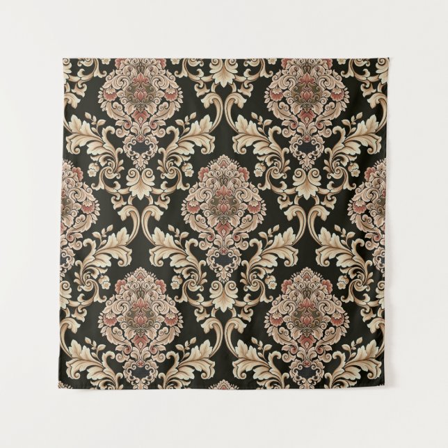 Tapete De Parede padrão jacquard damask clássico com quadro abstrat (Frente)