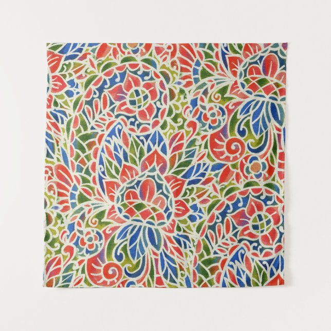 Tapete De Parede Padrão Multicolor Paisley Impressão Batik (Frente)
