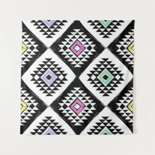 Tapete De Parede Padrão Navajo Tribal Branco Negro