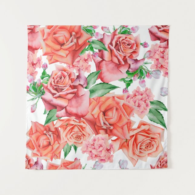 Tapete De Parede Padrão perfeito brilhante com flores. Rosa. Água (Frente)