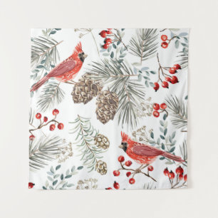 Tapete De Parede Padrão perfeito de Natal, aves cardeais, vermelho