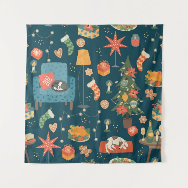 Tapete De Parede Padrão perfeito de Natal e Feliz ano novo. Swe (Frente)