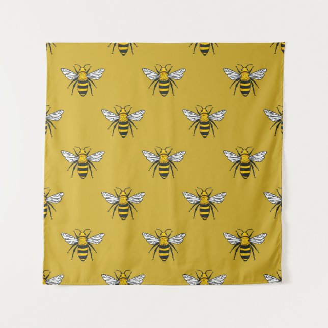 Tapete De Parede Padrão perfeito de vindima com abelhas amarelas. H (Frente)