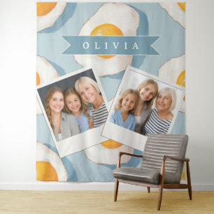 Tapete De Parede Padrão Personalizado de Ovo Frito Divertido Azul E
