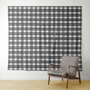Tapete De Parede Padrão preto e branco Geometria do Tartan verifica