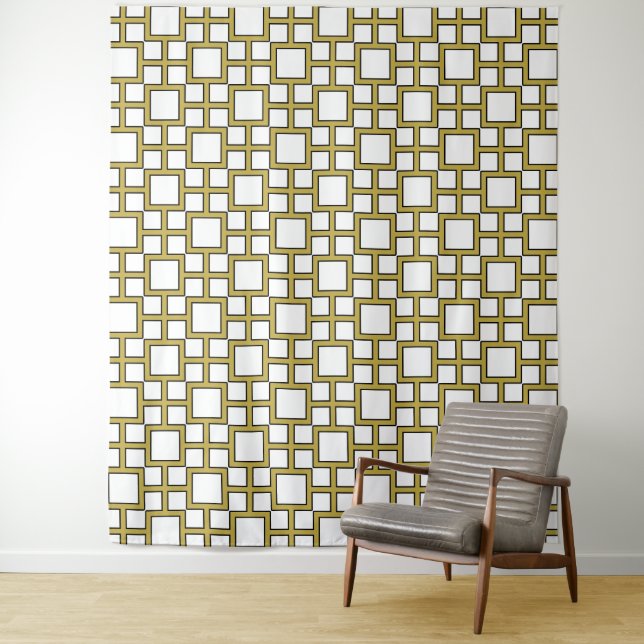 Tapete De Parede Padrão Quadrado Moderno Dourado (In Situ)