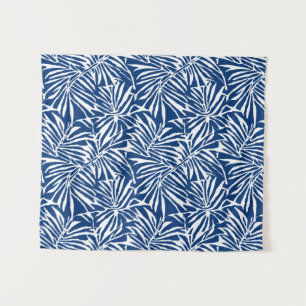 Tapete De Parede Padrão Repetitivo De Folha Tropical Branca E Azul