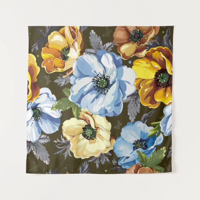 Tapete De Parede Padrão sem costura com belos buquês florescendo (Frente)