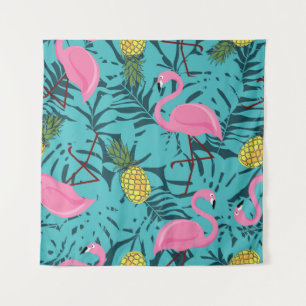 Tapete De Parede Padrão sem costura com flamingos cor-de-rosa e co