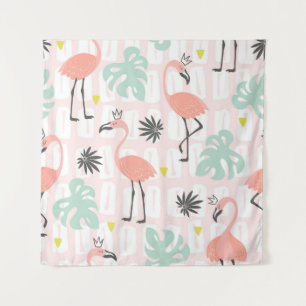 Tapete De Parede Padrão sem costura com flamingos cor-de-rosa e pal