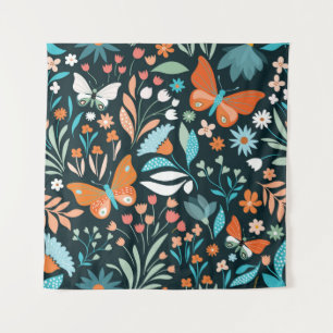 Tapete De Parede Padrão sem costura com flores e borboletas