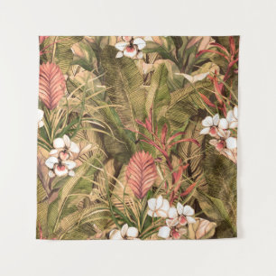 Tapete De Parede Padrão sem costura com folhas e flores tropicais.