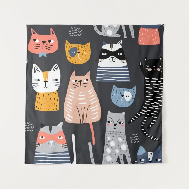 Tapete De Parede Padrão sem costura com Kittens bonitinhos em difer (Frente)