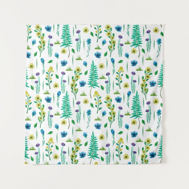 Tapete De Parede Padrão sem costura com samambaia e flores (Frente)