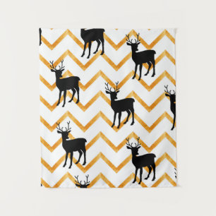 Tapete De Parede Padrão sem costura com veado preto e textura dour