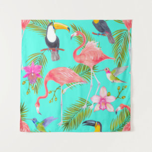 Tapete De Parede Padrão sem costura de aves de aquarela tropical