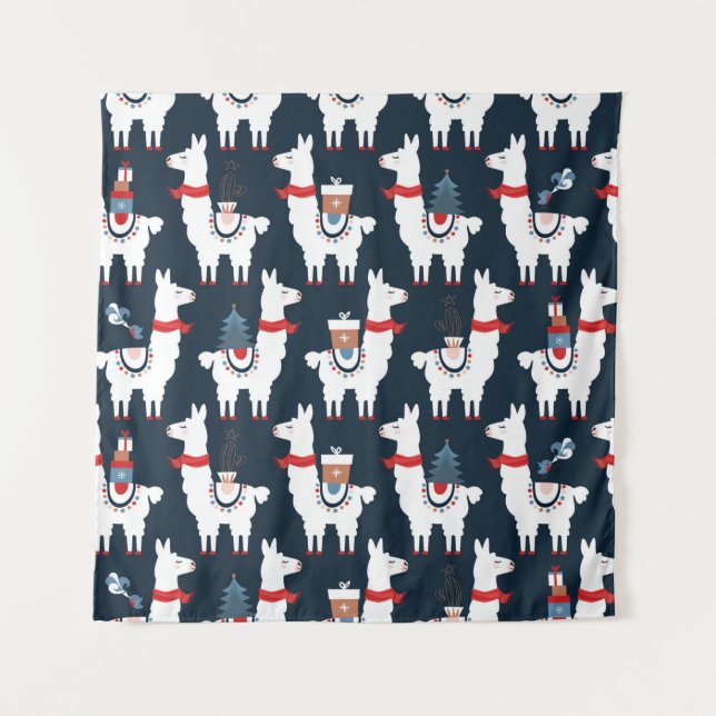 Tapete De Parede Padrão sem costura de lhamas de Natal (Frente)