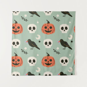 Tapete De Parede Padrão sem costura do Halloween com ravens, crânio