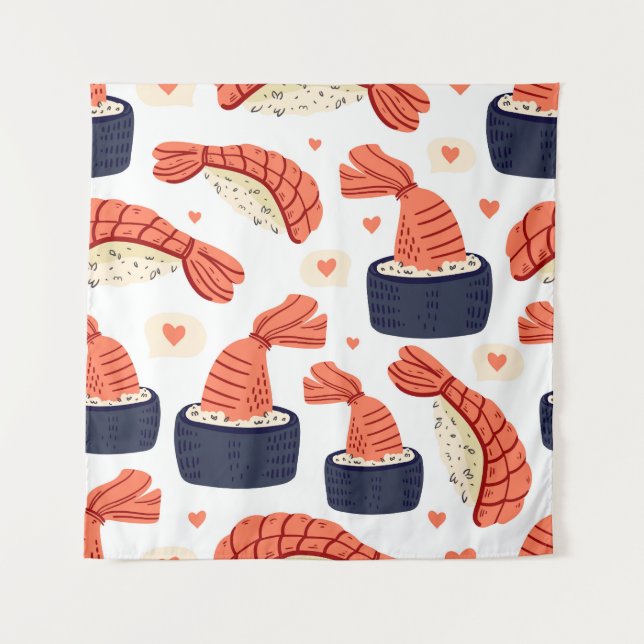 Tapete De Parede Padrão Sushi Japonês de Comida Invisível (Frente)