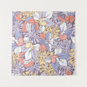 Tapete De Parede Padrão trópico uniforme com orquídea e monstera l