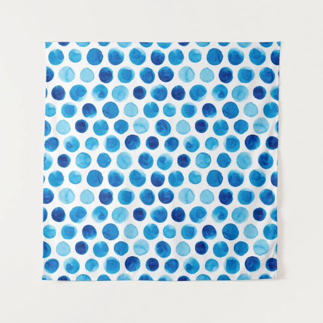 Tapete De Parede Padrão uniforme de aquarela com bolinhas azuis (Frente)