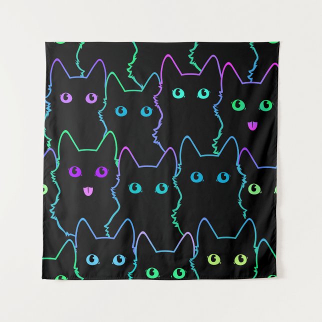 Tapete De Parede padrão uniforme de silhouettespattern de gato fofo (Frente)