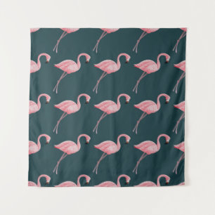 Tapete De Parede padrão uniforme de vintage Flamingos em fundo azu