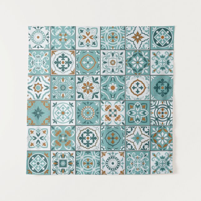 Tapete De Parede Padrão uniforme mediterrânico de azulejos marroqui (Frente)