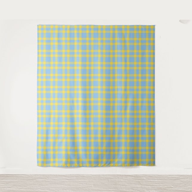 Tapete De Parede Padrão Xadrez Azul Amarelo (Frente)