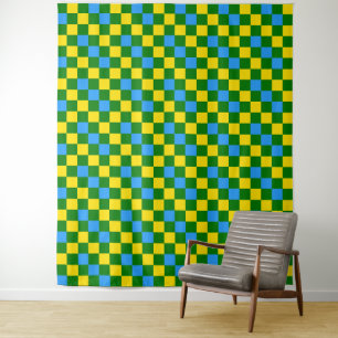 Tapete De Parede Padrão Xadrez Azul Amarelo Verde Design 
