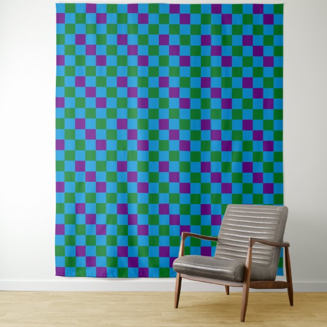 Tapete De Parede Padrão Xadrez Azul Verde Roxo Design  (In Situ)