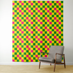 Tapete De Parede Padrão Xadrez Rosa Amarelo Verde Design 