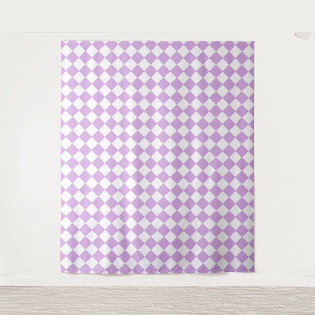 Tapete De Parede Padrão Xadrez Roxo e Branco (Frente)