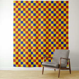 Tapete De Parede Padrão Xadrez Vermelho Amarelo Azul Design