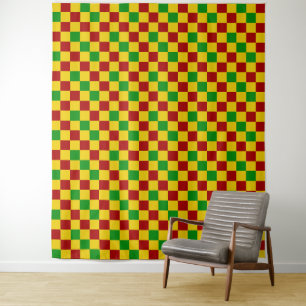 Tapete De Parede Padrão Xadrez Vermelho Amarelo Verde Design 