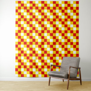 Tapete De Parede Padrão Xadrez Vermelho Branco Amarelo Design