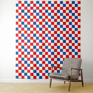 Tapete De Parede Padrão Xadrez Vermelho Branco Azul Design