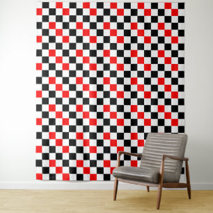 Tapete De Parede Padrão Xadrez Vermelho Preto e Branco Design