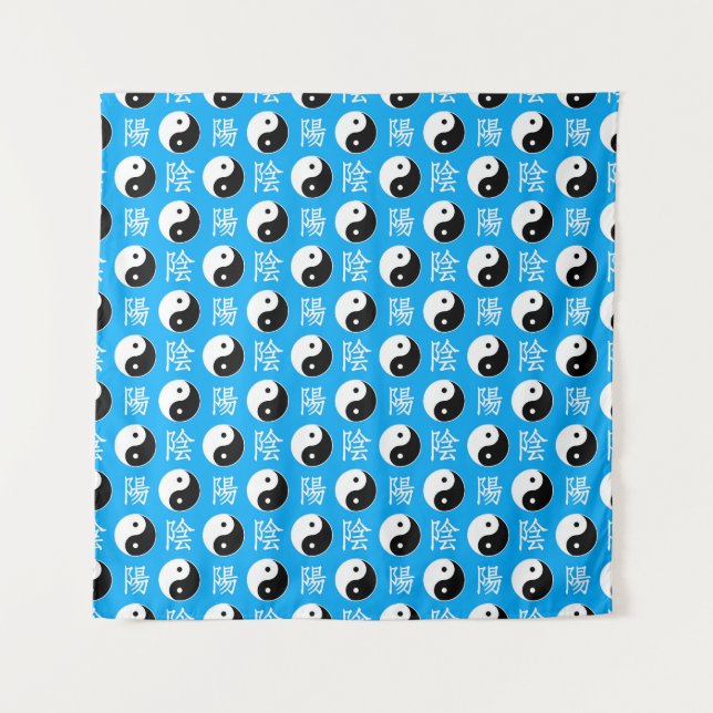 Tapete De Parede Padrão Yinyang Chinês de Fundo Azul (Frente)