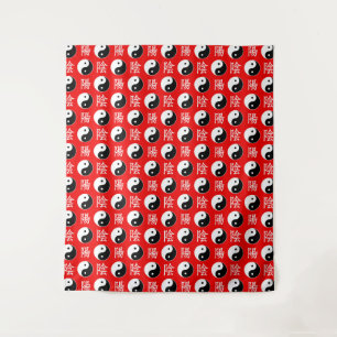 Tapete De Parede Padrão Yinyang Chinês de Fundo Vermelho