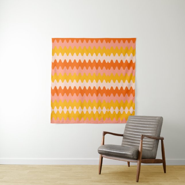 Tapete De Parede Padrão Zig Zag Moderno Amarelo, Laranja e Branco (In Situ)