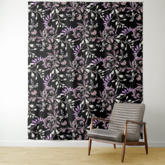 Tapete De Parede Padrões Florais Flores Púrpura Fundo Preto