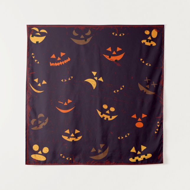 Tapete De Parede Padrões Sem Olho Fundo Da Cara Do Diabo Da Pumpkin (Frente)